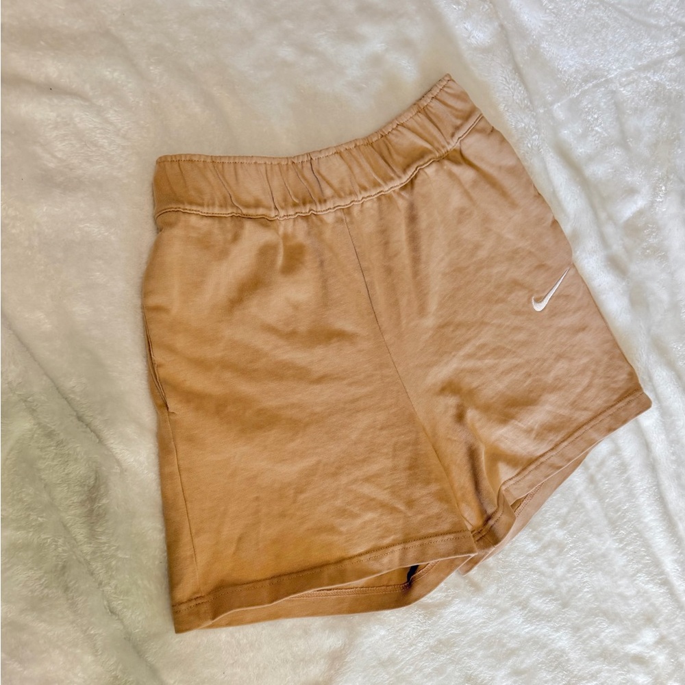Nike Women's Athletic Shorts Tan with White Swoosh
